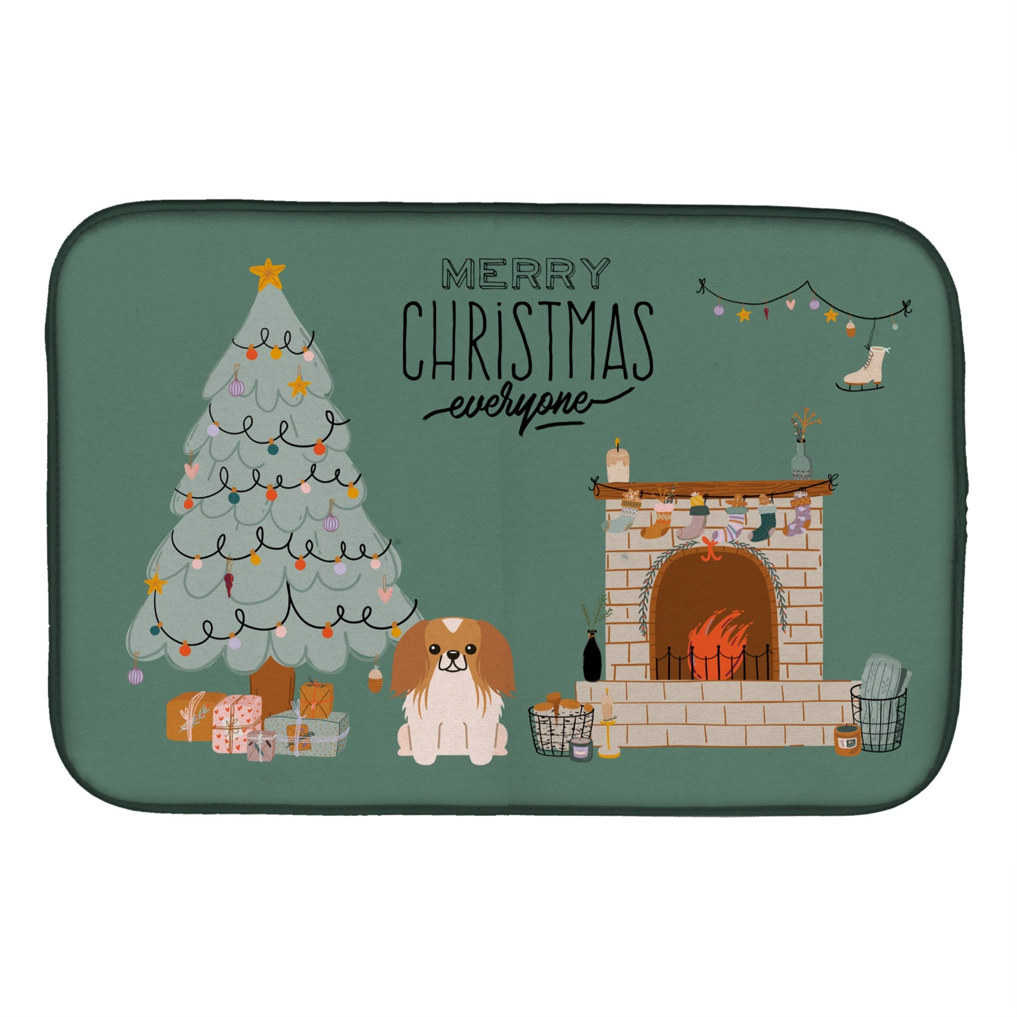 Red White Pekingese Christmas Everyone Dish Drying Mat